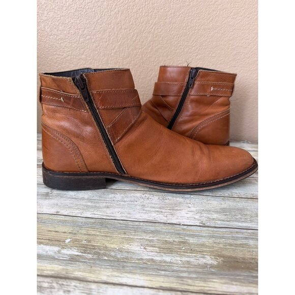 ALDO Men’s Brown Leather Ankle Boots Sz 12 Harness Buckle Zip Pre-owned Portugal - Picture 6 of 16